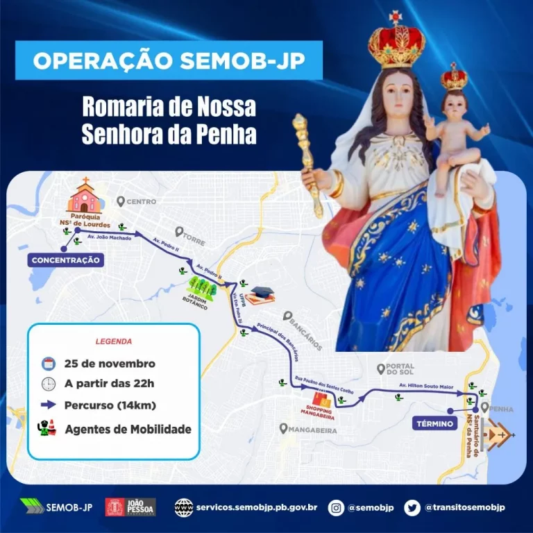Romaria de Nossa Senhora da Penha: Semob-JP define operação de trânsito e transporte; confira Foto: Reprodução/Internet/Divulgação/Redes Sociais